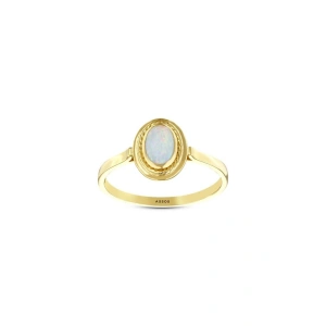 Opal Taşlı Altın Oval Yüzük - 14K