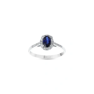 0.17 Karat Pırlanta Safir Oval Yüzük