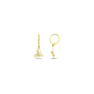 Altın Taşlı Kelebek Küpe - 14K