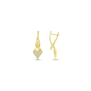 Altın Taşlı Tasarım Küpe - 14K