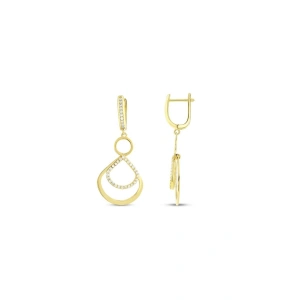 Altın Sallantılı Tasarım Küpe - 14K