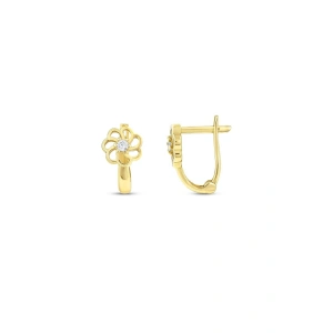 Altın Taşlı Çiçek Çocuk Küpe - 14K