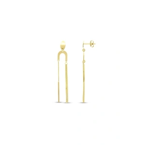 Altın Sallantılı Tasarım Küpe - 14K