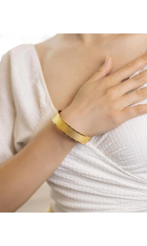 Yiğitbaşı Gold 22 Ayar İşçiliksiz Ağaç Kabuğu 15mm Şarnel Bilezik 3214